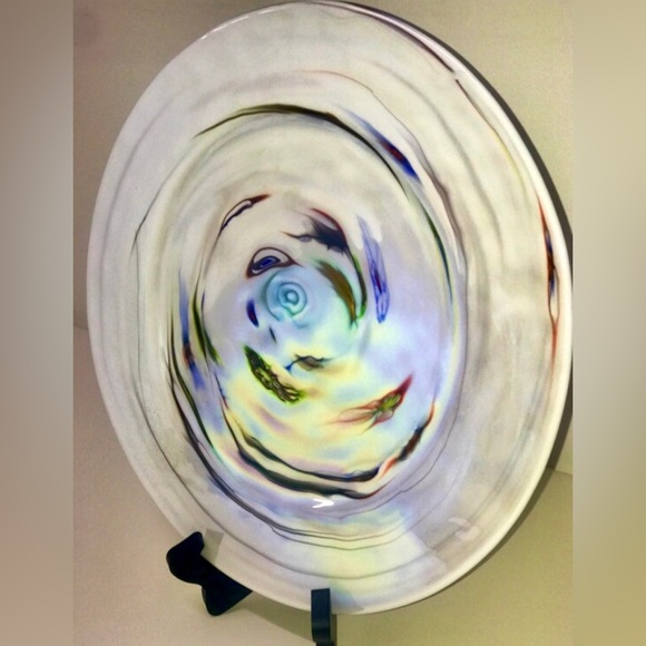 YALOS CASA MURANO Signed Acid Etched Millefiori Swirl Art Glass Charger Plate - Picture 7 of 10